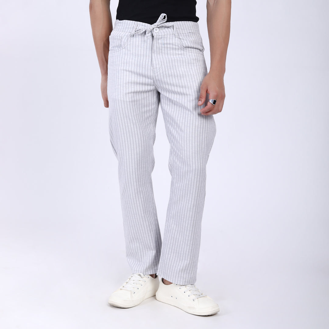 LIGHT GREY STRIPE LINEN PANTS 4913-4